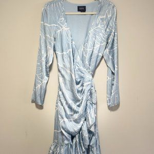 Marchesa Notte Blue and White Wrap Dress